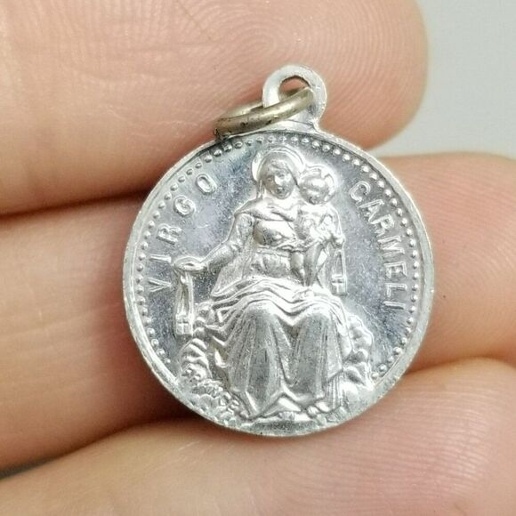 Vintage Virgo Carmeli and Jesus Pendant Charm Medallion, Silver Tone, Estate - Picture 1 of 8